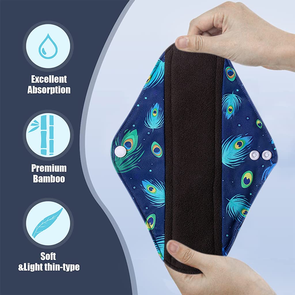 ZIBUYU Reusable Sanitary Cloth Pads for Periods with Snap Button Design and 3 Sizes | Bamboo Fleece Pack of 3