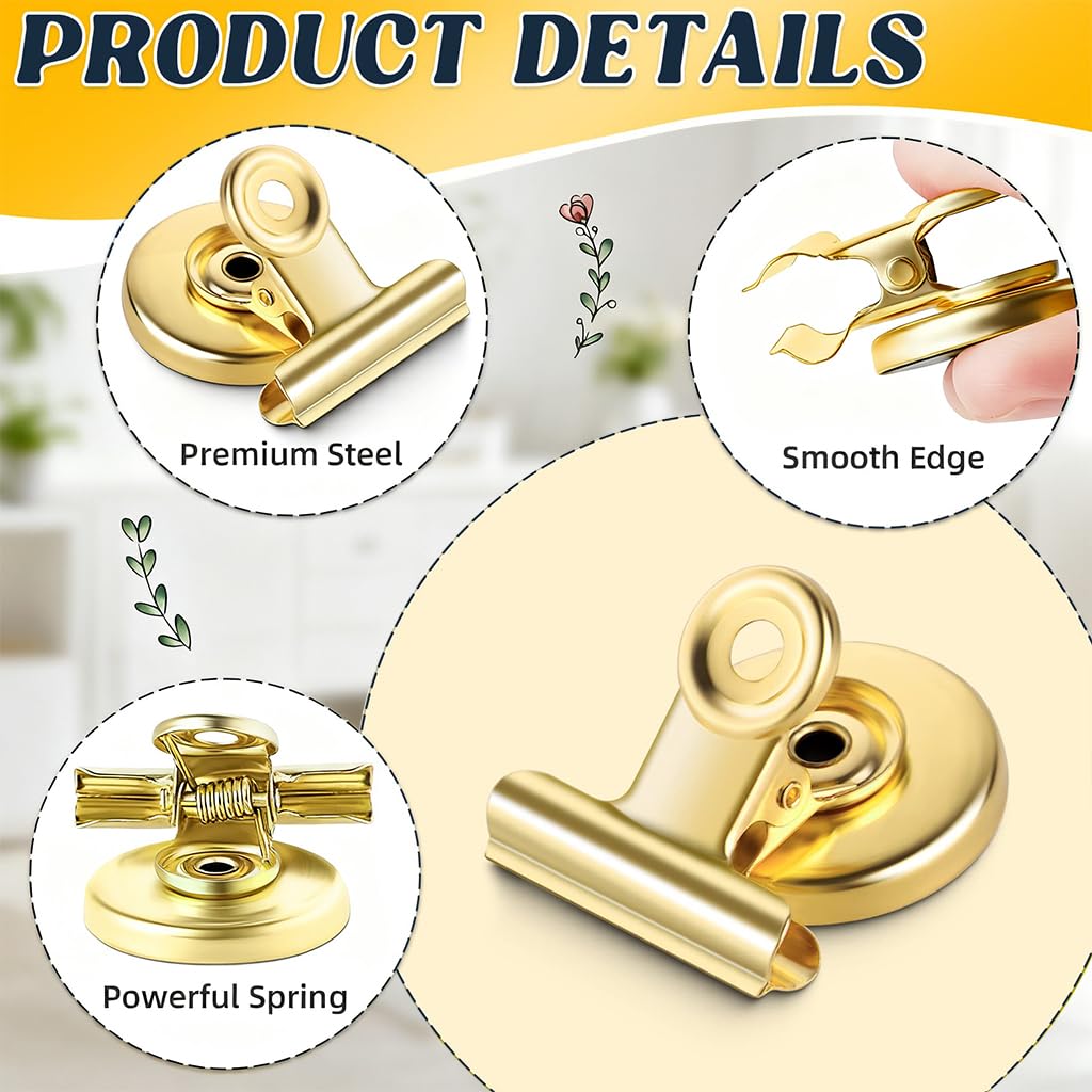 HASTHIP Magnetic Clips for Fridge and Whiteboard with Strong Magnet 10Pcs Golden Metal Set