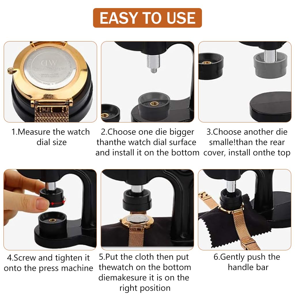 Serplex Watch Press Tool for Watch Case Repairs with 18–50mm Multi Dies Set featuring Spring‑Loaded Lever | Essential Kit for Secure Case Back and Glass Fitting