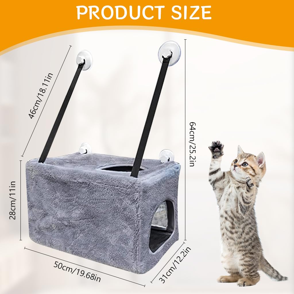 Qpets Cat Hanging Bed for Windows featuring Dual Hole Access and 4 Suction Cups | 31x50x28cm Plush Cat House