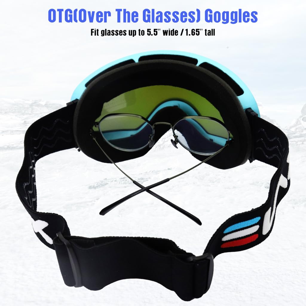 Proberos® Ski Goggles, Outdoor Sport Goggle Ski Goggle, Compatible with Optical Eyeglasses, Unisex Ski Snow Goggles Adjustable Headband Fashion Color Coated Ski Goggle