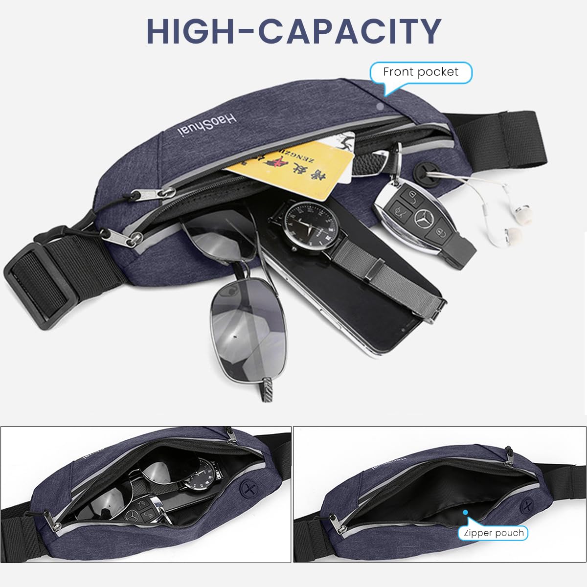 ZIBUYU Waist Bag for Running and Travel with Dual Zipper Pockets and Adjustable Belt | Waterproof Nylon Design for Men and Women
