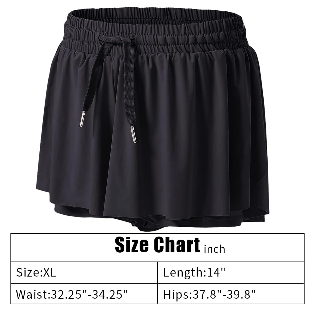 PROBEROS Sport Skorts for Women with Elastic Drawstring Waist and Pocket | Quick Dry Spandex Black XL