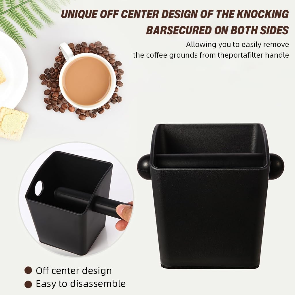 Supvox Coffee Grounds Knock Box for Espresso Machines with Cross Bar and ABS Plastic | Reusable Container for Home or Café