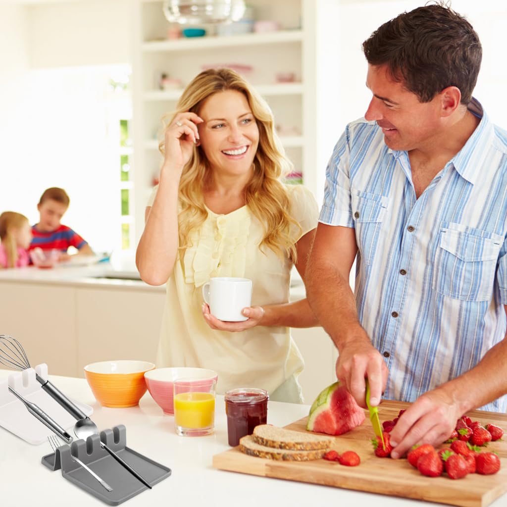 Supvox Silicone Utensil Holder for Kitchen Counter with 4 Slots and Drip Pad | 2Pcs BPA-Free Spoon Rest