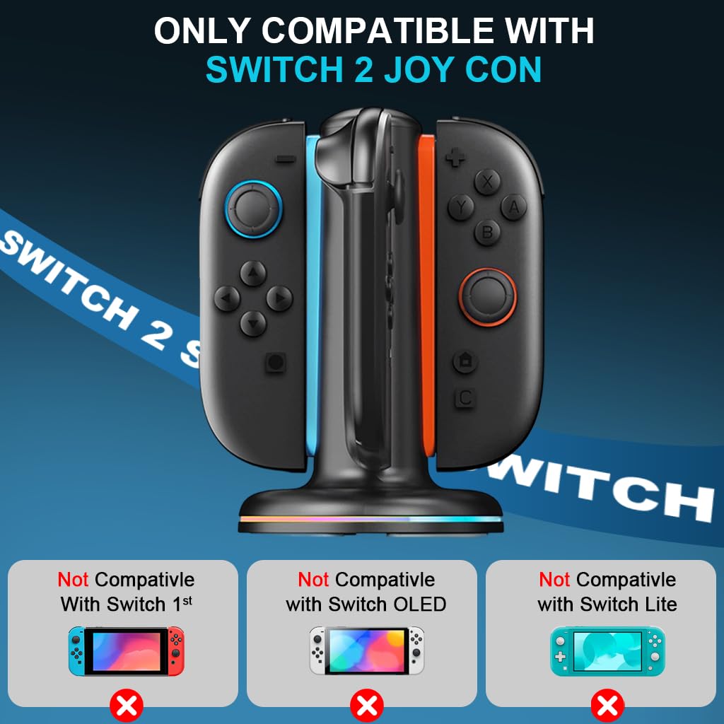 ZORBES Charging Station for Nintendo Switch 2 Joy‑Cons with 9 RGB Modes and Magnetic Base