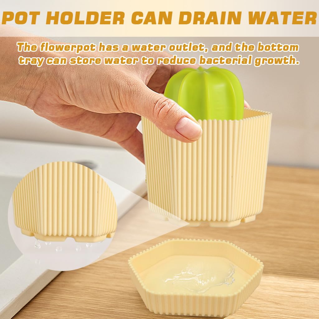 Supvox Kitchen Pot Cleaning Brush with Cactus Handle and Drip Tray | Non Abrasive PP Scrubber