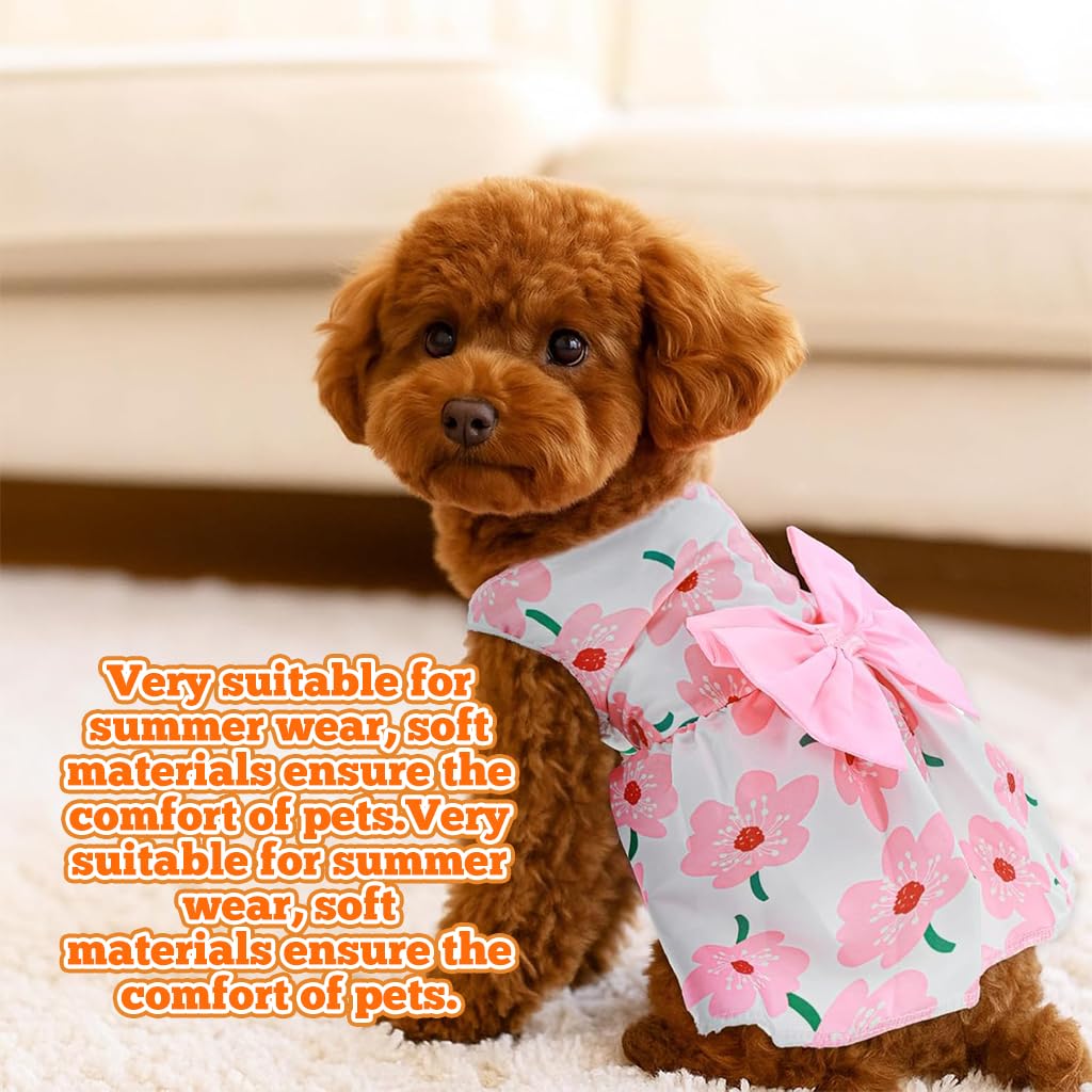 ZIBUYU Florals Pattern Pet Dress for Small Dogs and Cats with Bowknot | Size XL 50cm Bust