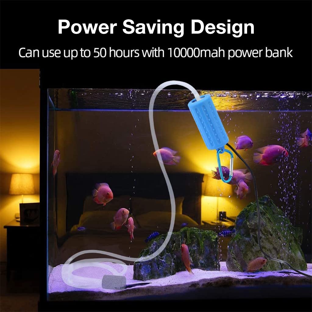 Qpets® 1.2L/min USB Powered Fish Tank Filter with Oxygen Aquarium Air Pump Fish Tank Oxygen Pump Single Outlet Aquarium Air Pump with Air Stone & Hose Solution for Power Outrage