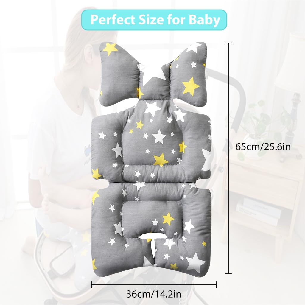 ZIBUYU® Baby Stroller Seat Cushion Pushchair Seat Liner 3D Air Mesh Pram Soft Baby Stroller Cushion Seat Pad Star Print Baby Stroller Cushion Pad Stroller Accessories for Baby (Universal Fit) - Grey