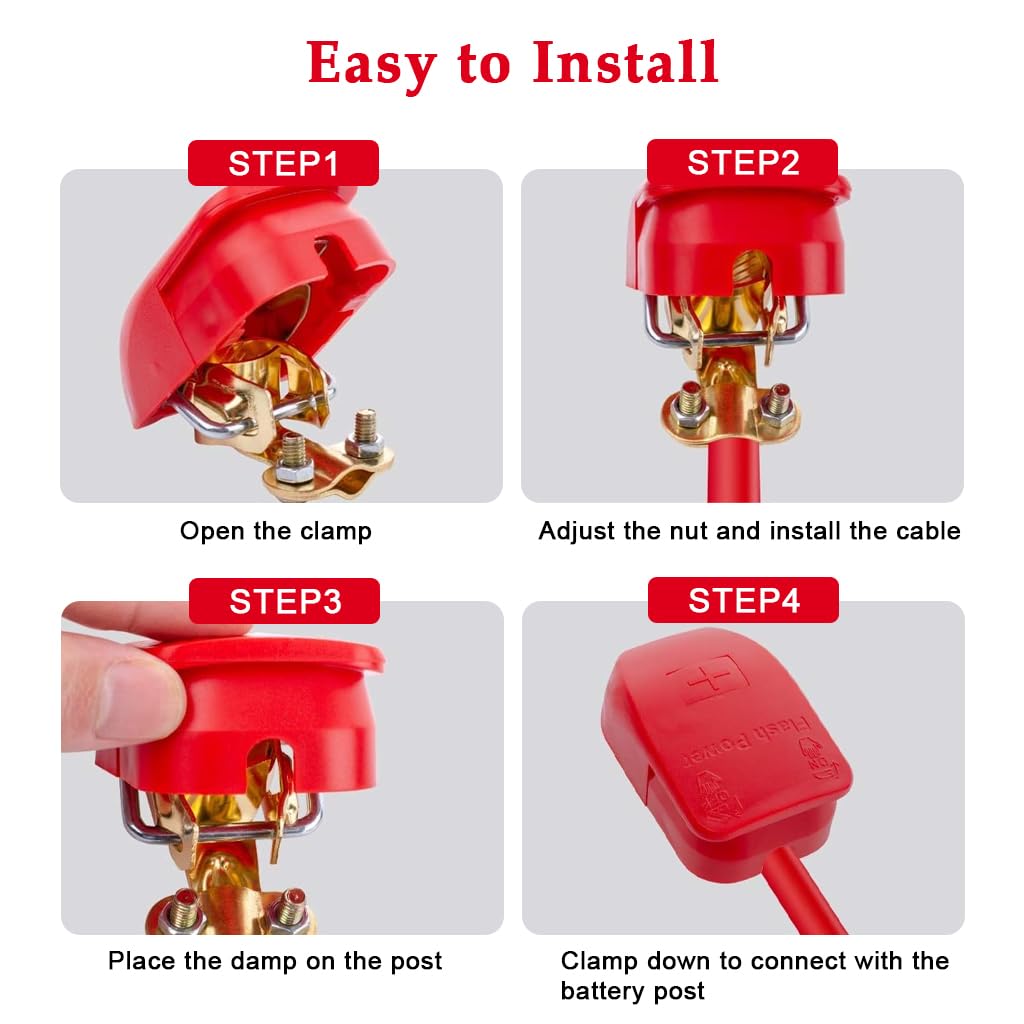 STHIRA Battery Terminal Connectors for Automotive Use with Reverse Installation Prevention and Pure Copper Build | 2Pcs 19mm and 17.5mm Quick Release Clamps
