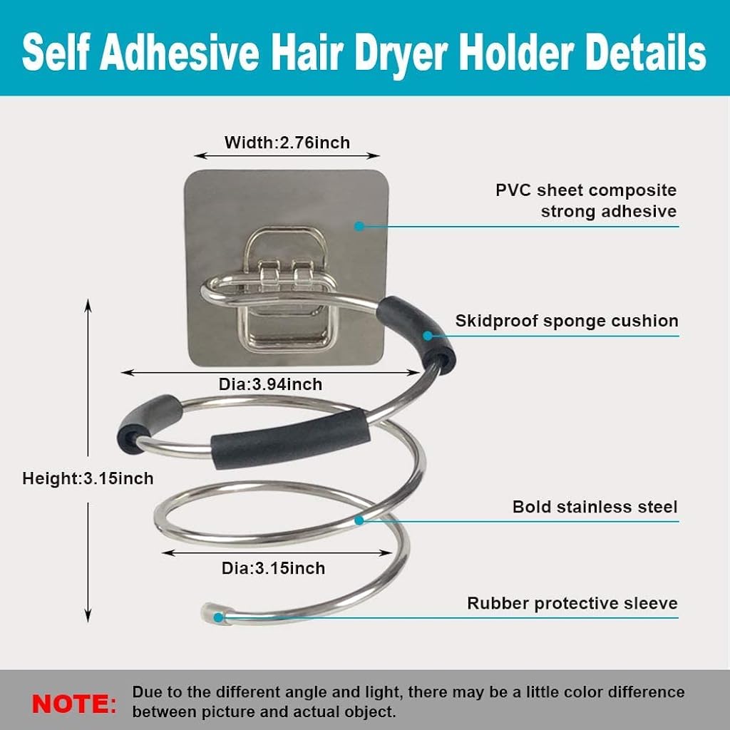 HASTHIP® Hair Dryer Holder 2 in 1 Spiral Wire Organizer Self Adhesive Wall Mount Hair Tools Holder Hair Styling Tools Organizer Universal Stainless Steel Bathroom Organizer