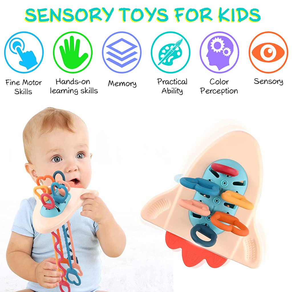 SNOWIE SOFT Sensory Activity Toy for Baby with 6 Pulling Bars and 7 Press Spots | Food Grade Silicone Toddler Learning Toy