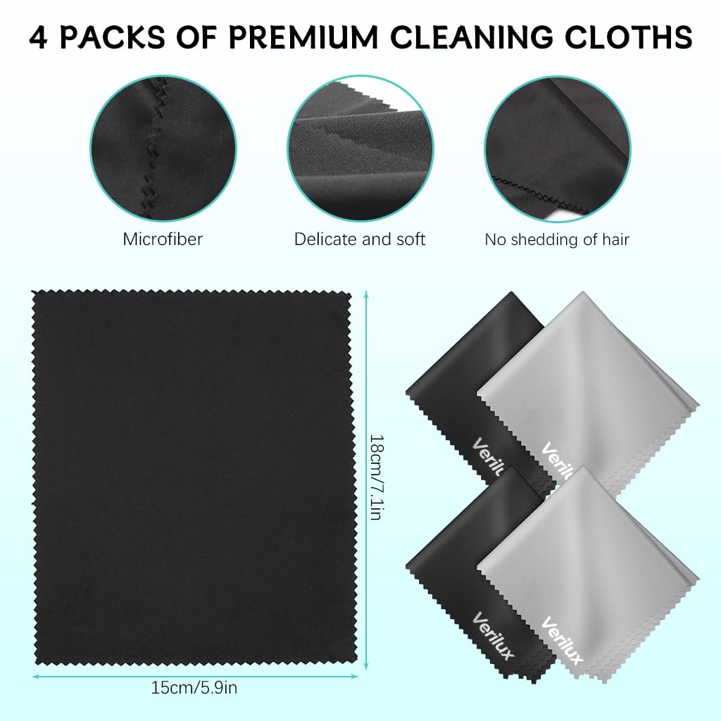 Verilux® Verliux 4 Pack Ultra Premium Microfiber Cleaning Cloth（18x15cm / 6x7 inch） - Premium Cloth for Glasses, Lens, Screens & More