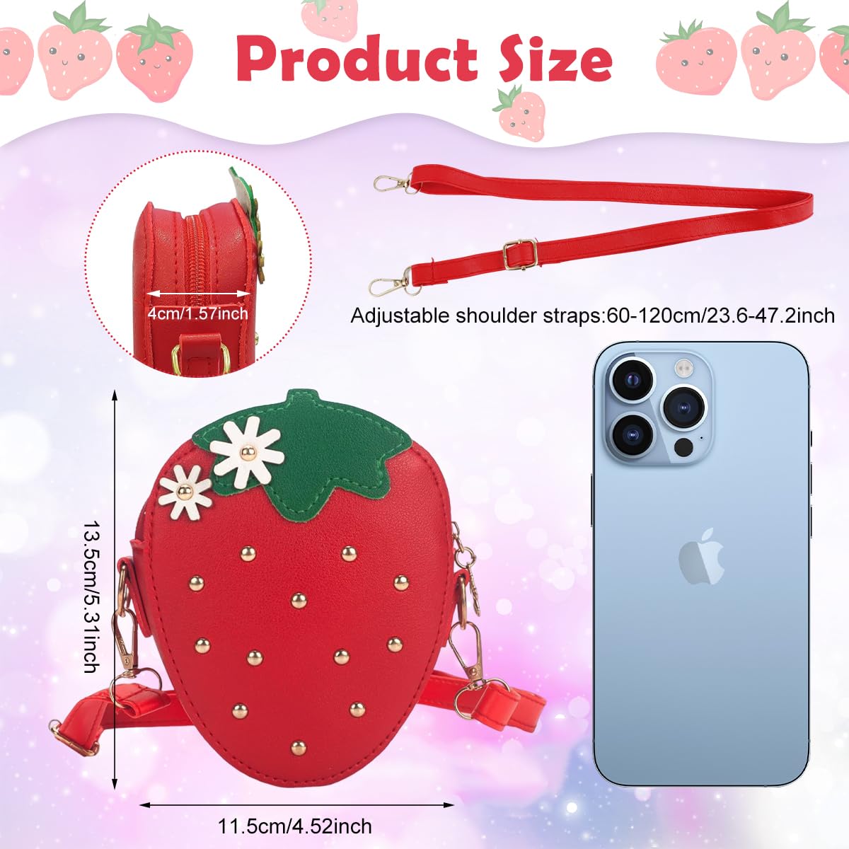 PATPAT Strawberry Sling Bag featuring Dual Straps with 4.7x1.6x5.5 in Design for Girls | Nylon Mini Purse