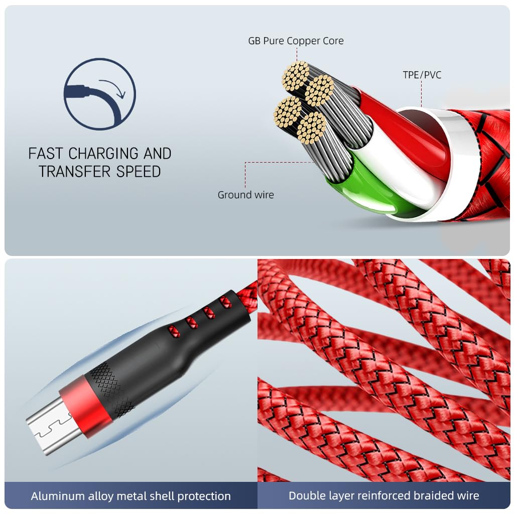 Verilux USB A to Micro USB Charging Cable 9.8 ft with Braided Nylon Build | 480Mbps Data Sync