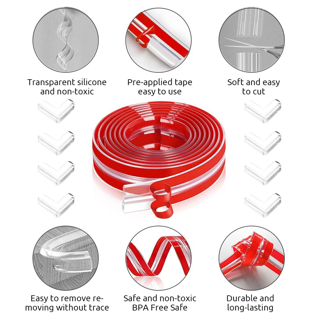SNOWIE SOFT Edge Banding for Furniture Safety with L Shaped Design 6.6ft 24PCS Clear Trim Guards