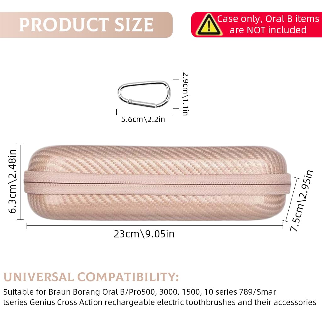 HANNEA Electric Toothbrush Travel Case for Oral-B and Sonicare with Mesh Pocket & Carabiner | 22x9cm EVA Waterproof Storage Bag