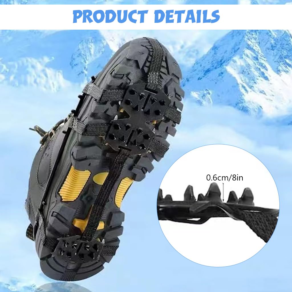 GUSTAVE® 1 Pair Ice Cleats for Shoes 24 Manganese Steel Spikes Design Ultra Strong Traction Anti-skid Ice Cleats Adjustable Ice Cleats for Men Women Outdoor Ice Cleats for Walking, Trekking, Hiking, L