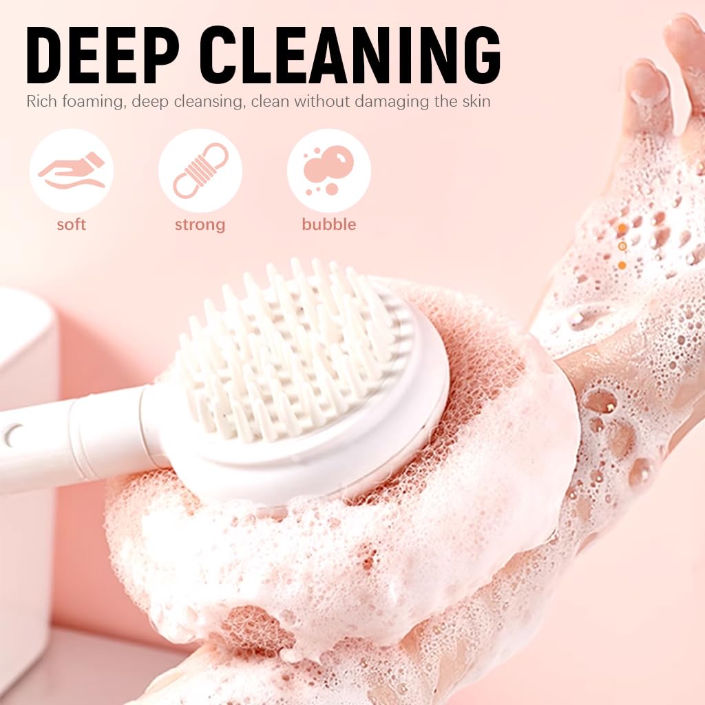 MAYCREATE Back Scrubber for Shower with Dual-Sided Loofah and Bristles | 14.8 in Telescopic Handle