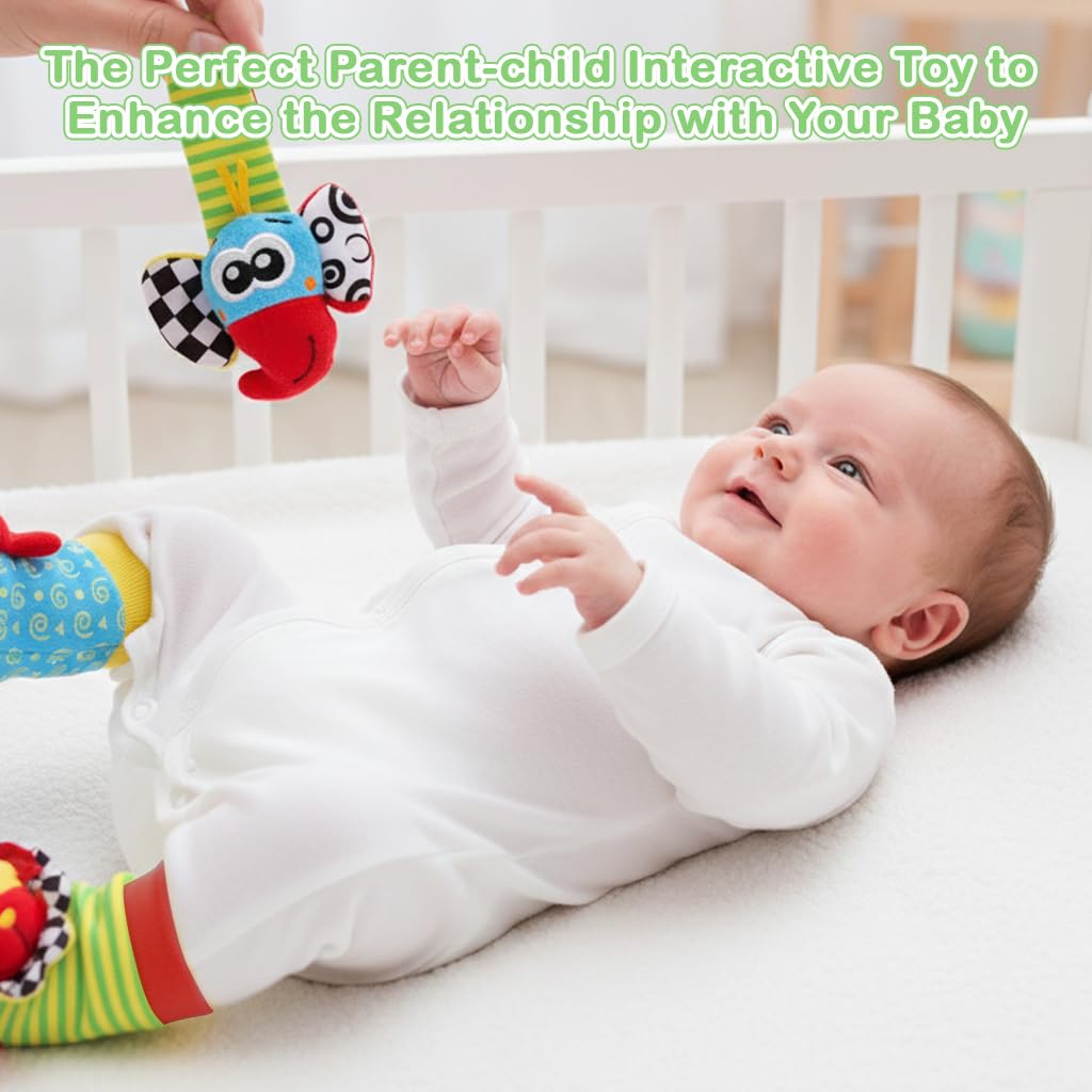SNOWIE SOFT Baby Rattle Socks and Wristbands for Infant Play with Soft Cotton Plush Toys | Sensory Development Gift