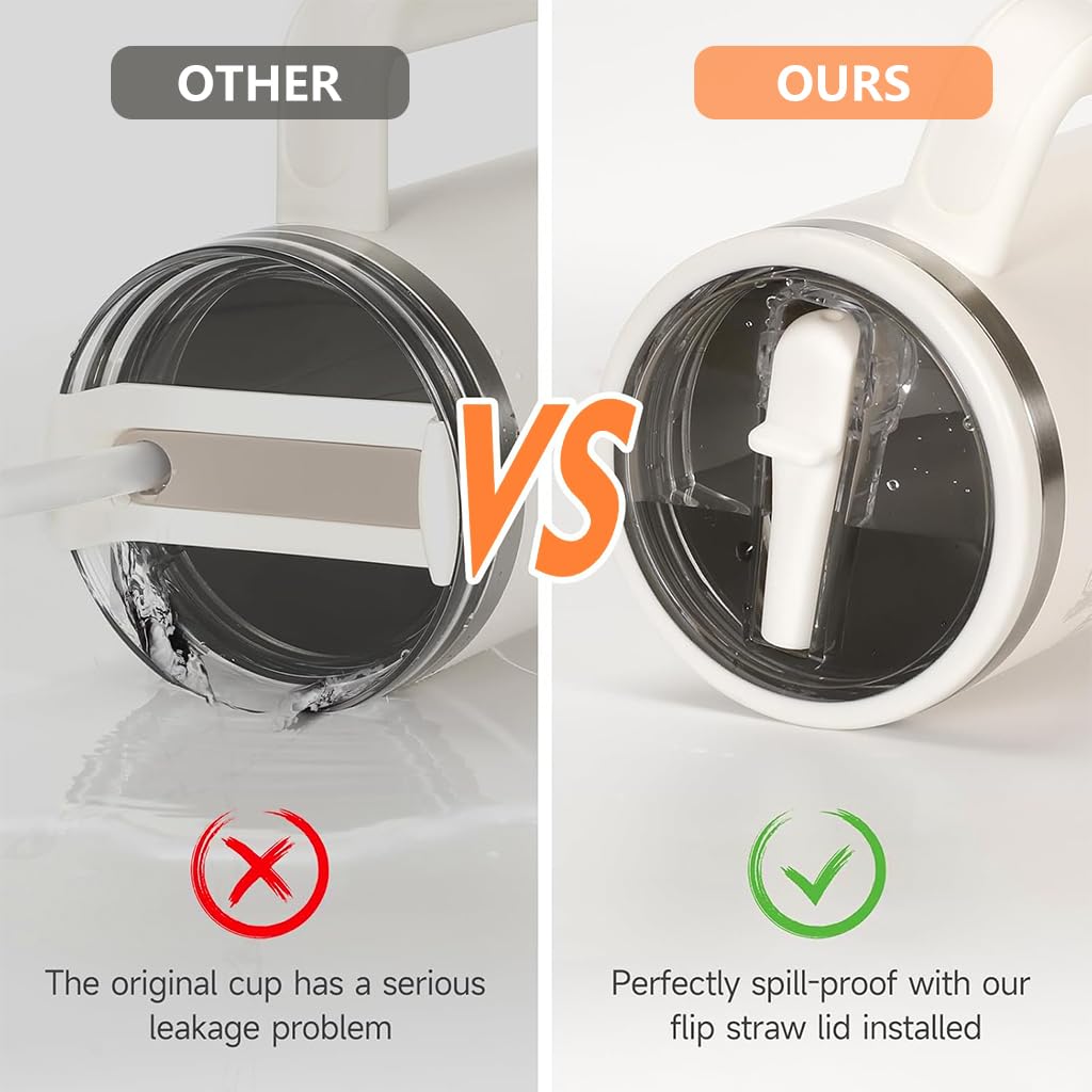 HASTHIP Tumbler Lids for 40 oz Stanley Cup with Folding Straw and Leak Proof Seal | 2 Pack