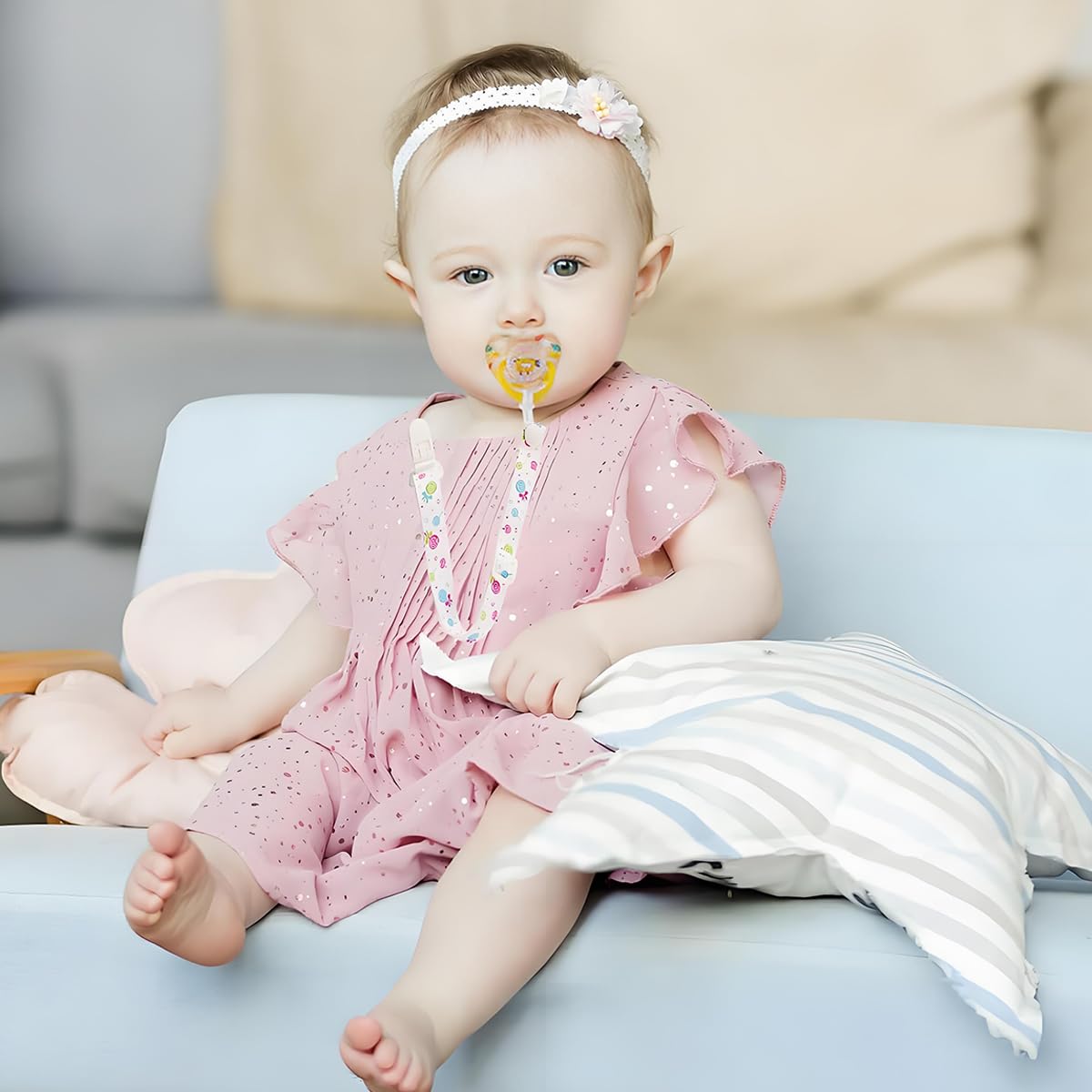 SNOWIE SOFT Baby Pacifier Holder Straps for Secure Use with Clip and Loop | Adjustable 10.8–17 in Polyester Pack