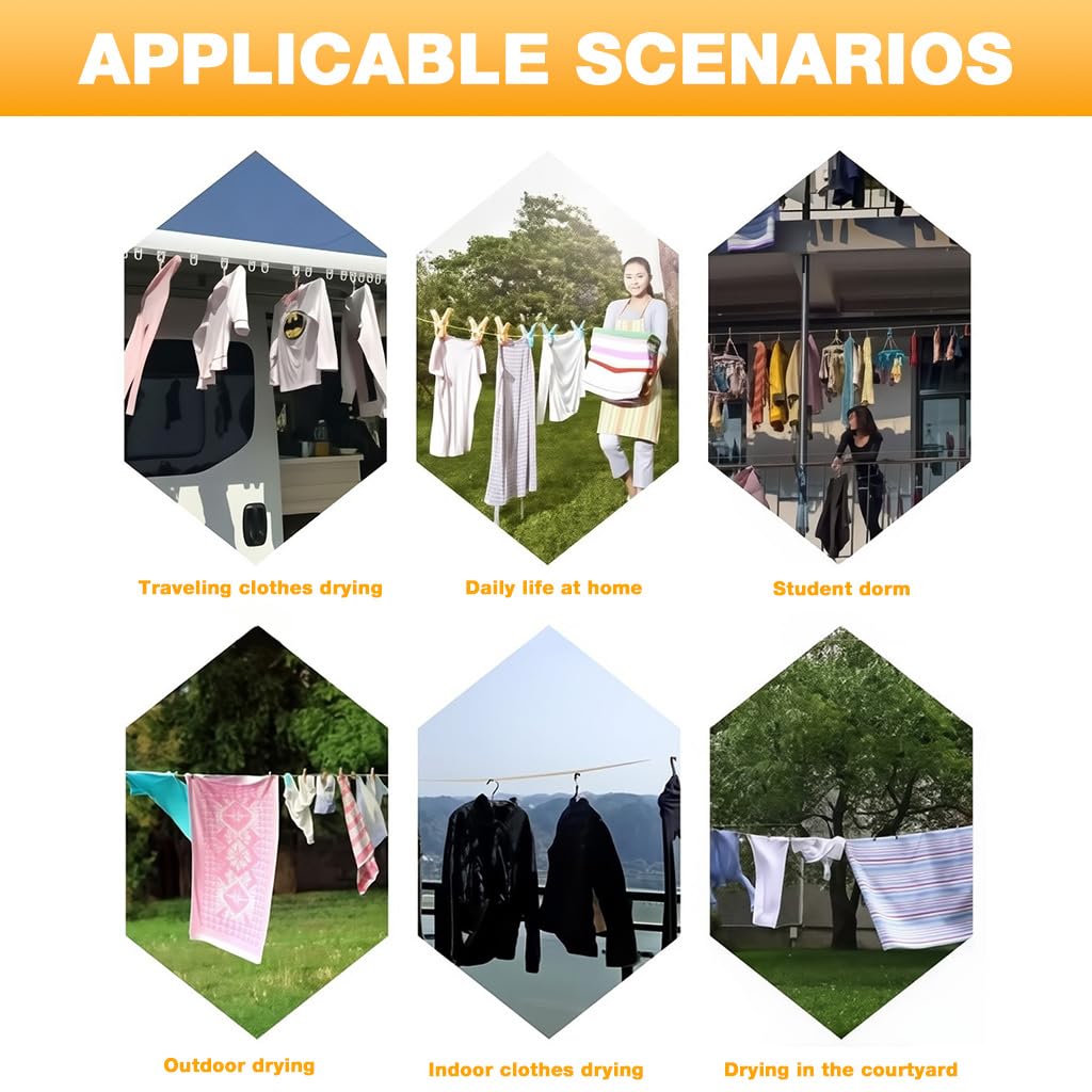 HASTHIP Clothes Drying Rope for Outdoor Laundry with Dual Carabiners and 10m Steel Core | Army Green