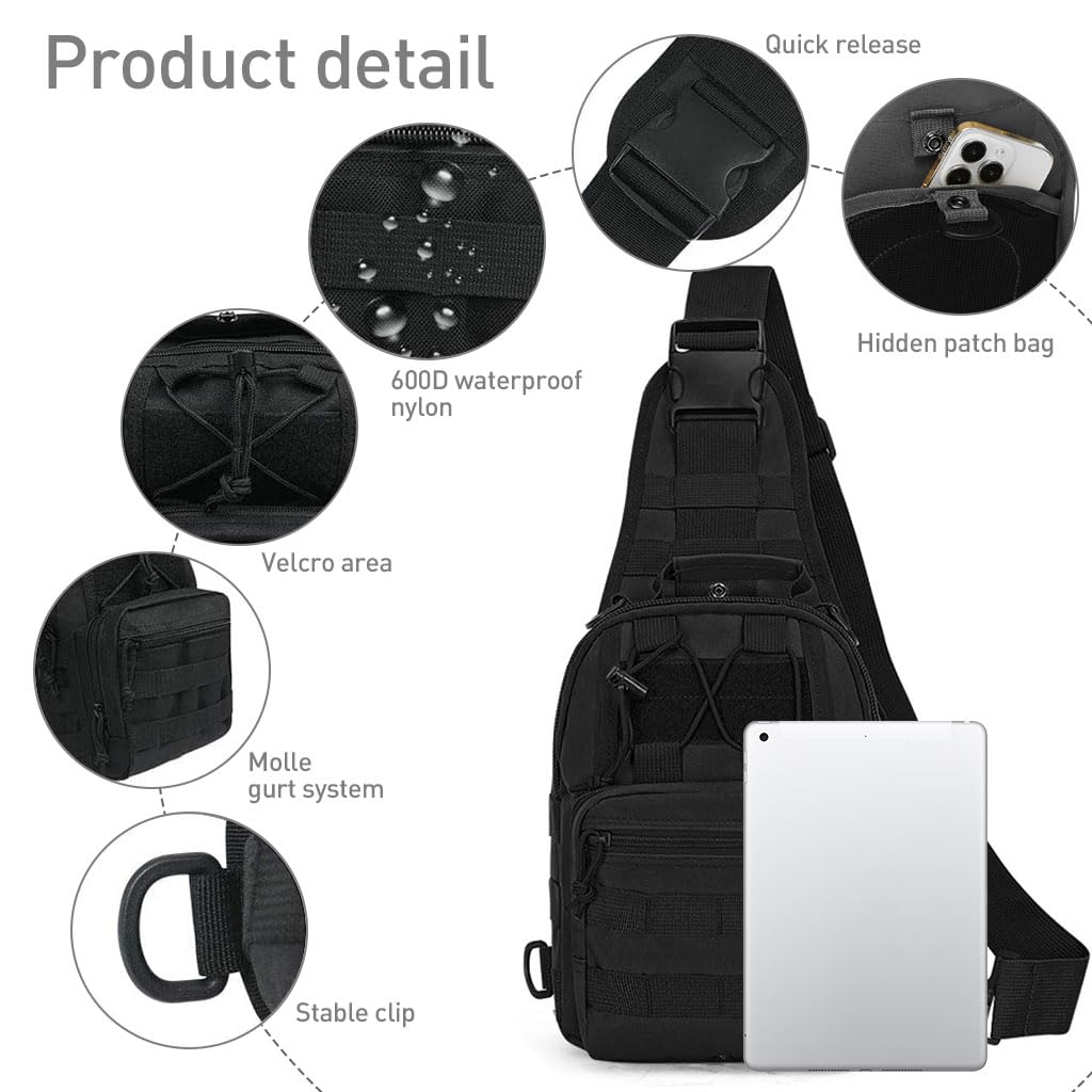 GUSTAVE Sling Bag for Men with Three Zipper Compartments and Removable Strap | Oxford Cloth Daypack for Hiking and Commuting