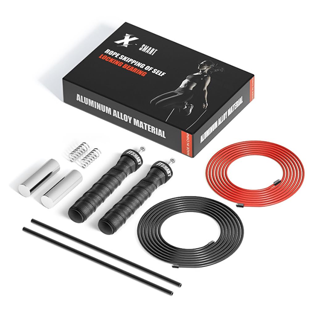 Proberos Skipping Rope Set for Fitness with 2 Removable Weights featuring 7.5–9 ft Adjustable Cable | Coated Stainless Steel and Anti‑Slip Handles