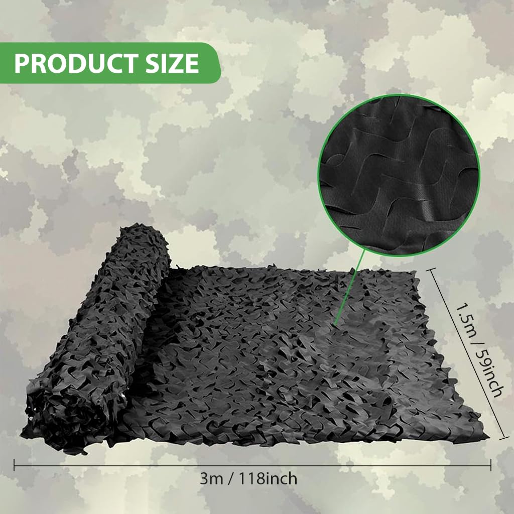 Optifit Camo Netting for Hunting and Outdoor Concealment featuring 1.5×3 m Size & Breathable Polyester Black Cover