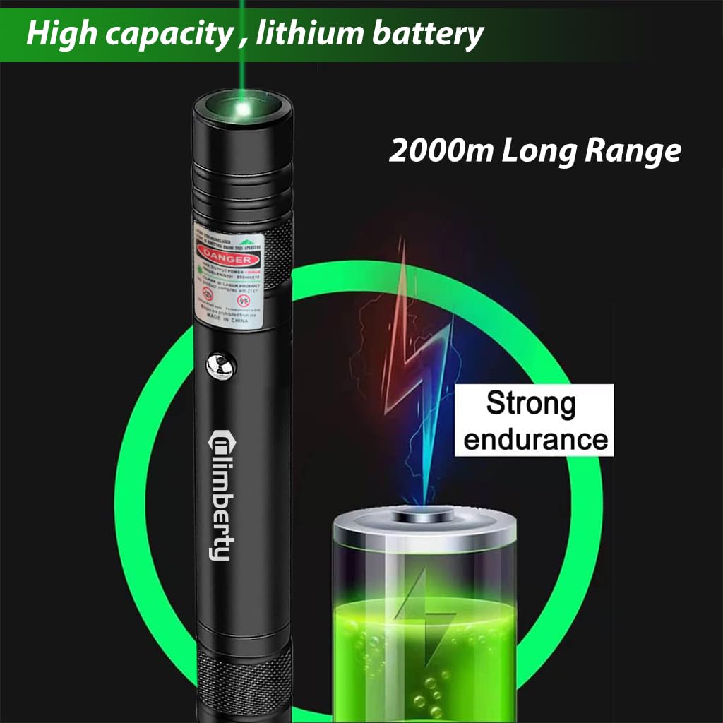 CLIMBERTY Laser Pointer for Presentations and Stargazing with USB Rechargeable Design and 1500m Beam | Green Aluminum Alloy Body