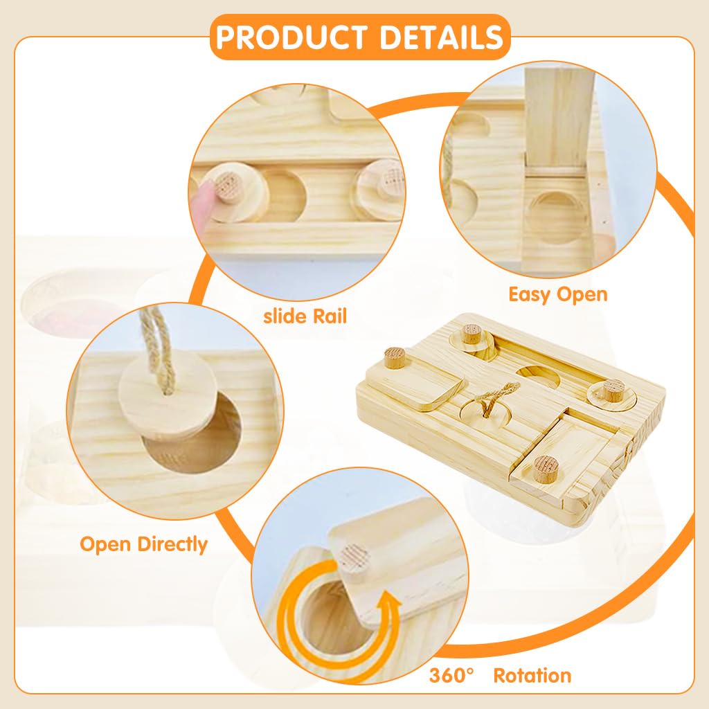 Qpets Guinea Pig Foraging Toy with 6 Compartment Slow Feeder in Wood for Small Pets | 7x5 in