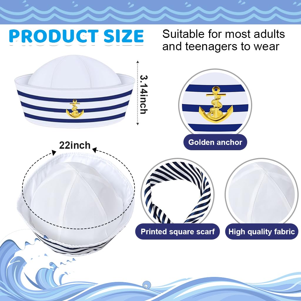 PATPAT Sailor Hat and Scarf Set for Theme Parties with 58cm Cap Fit | Blue White Nautical Style