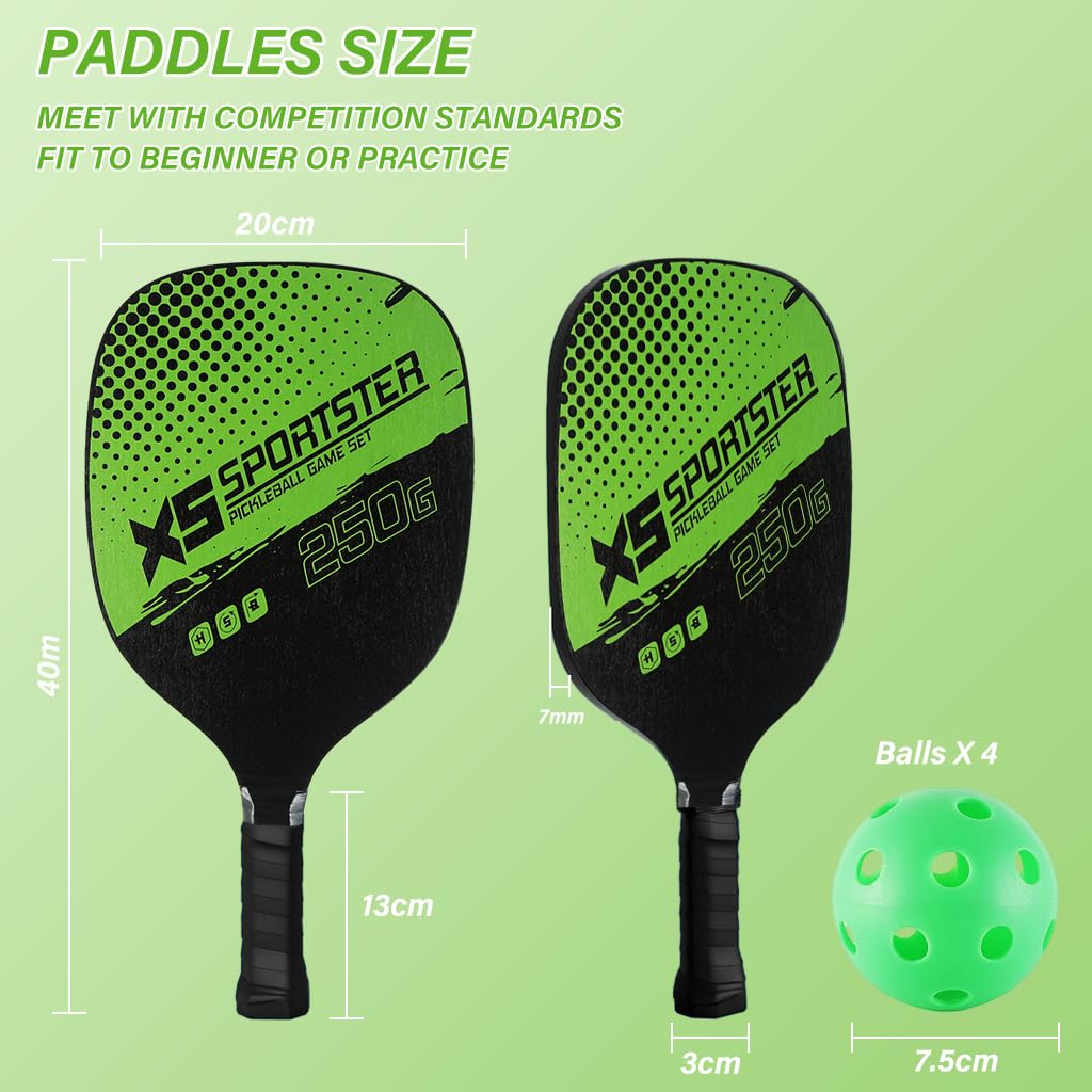 Proberos® Pickleball Paddles Kit with 4 Balls Pickleball Game Set for Kids Adults Outdoor Family Game Kit Gift for Kids