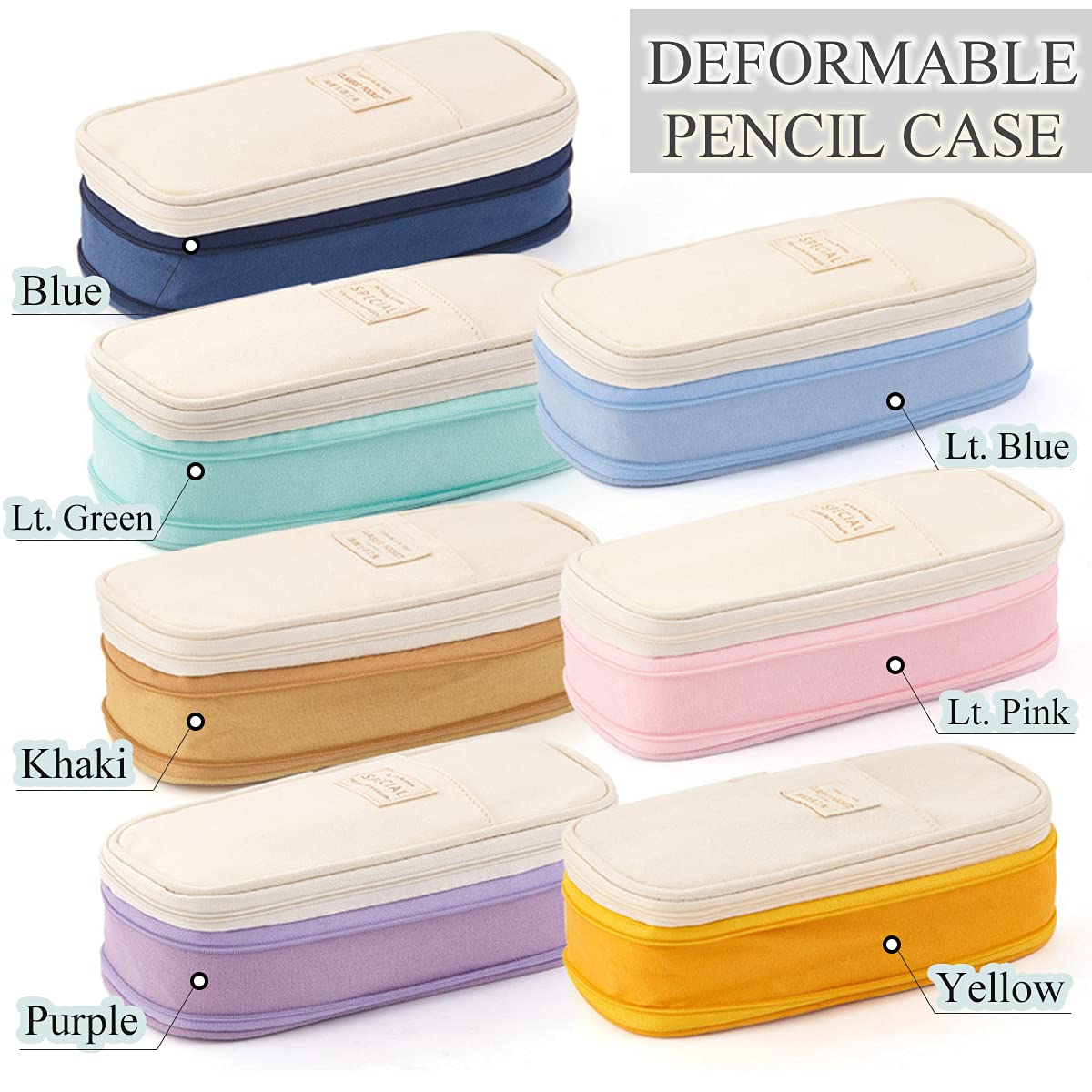 HASTHIP Pencil Case with Double Zipper and Multiple Compartments for College Students | 2PCS Canvas Pouch