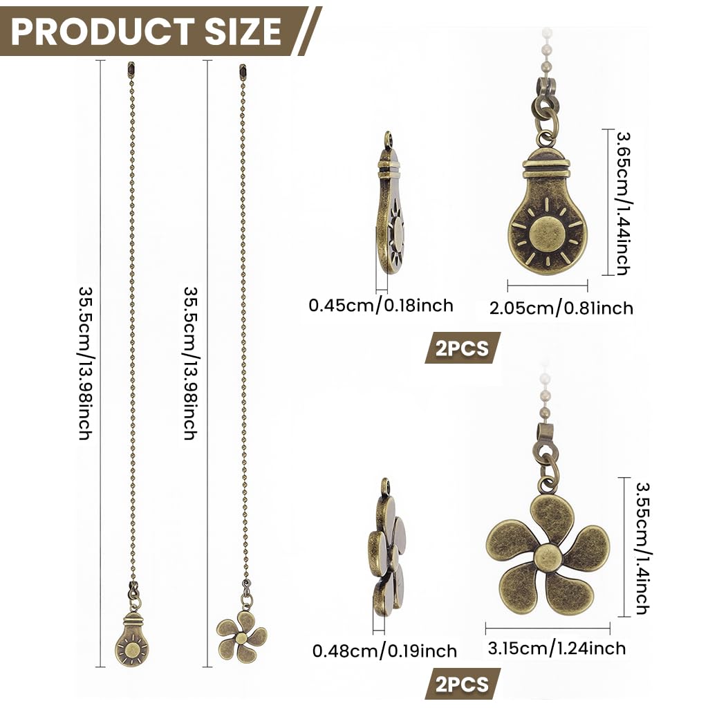 HASTHIP Ceiling Fan Pull Chains Extension for Fans and Lights with 12 in Retro Metal Design | Creative Fan and Bulb Grips