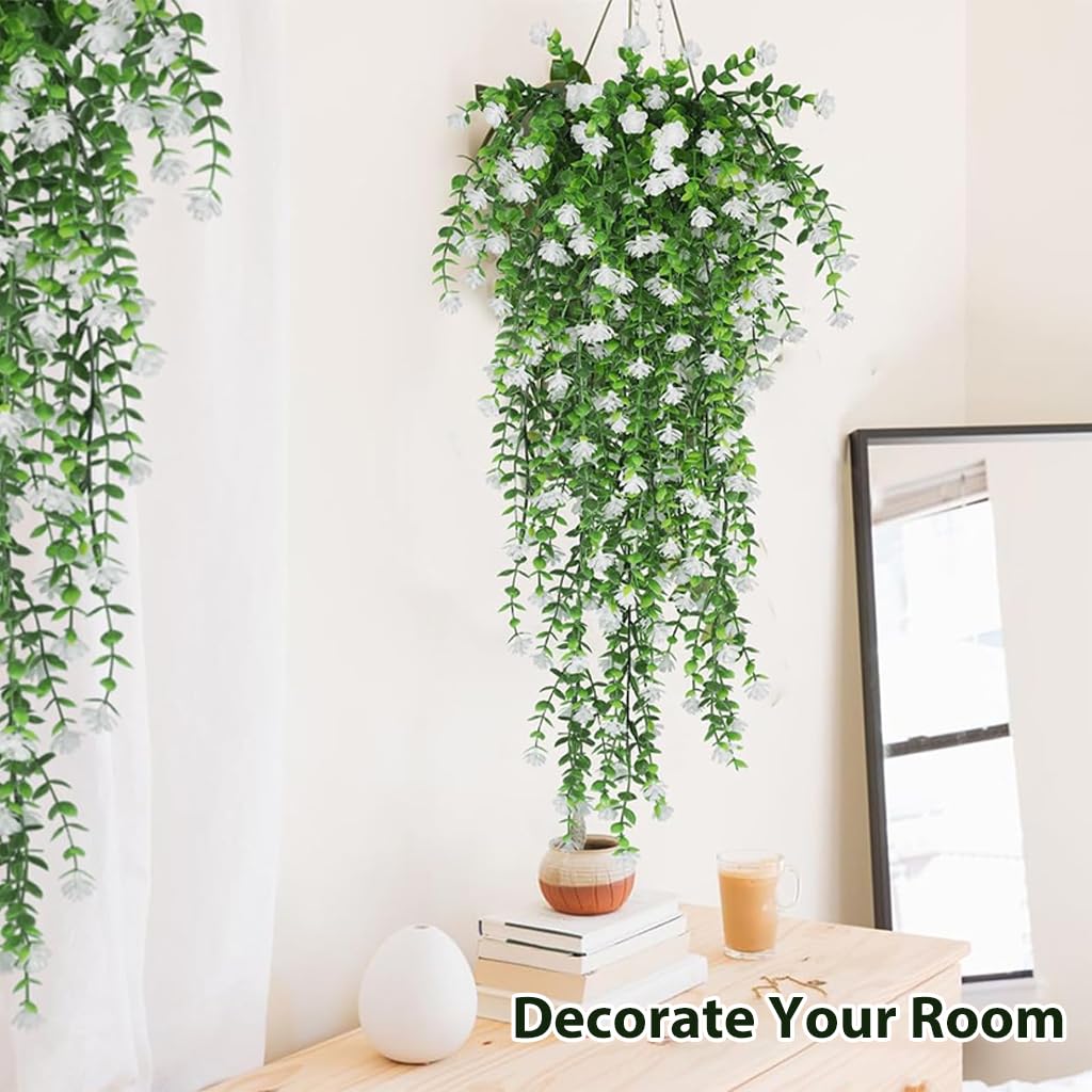 HASTHIP® 3Pcs Realistic Eucalyptus Flower Vine Balcony Flower Decor 30.7 Inches Realistic Flower Hangings Wall Decoration Artificial Eucalyptus Flower Vine Home Decoration Garden Decorative Flower