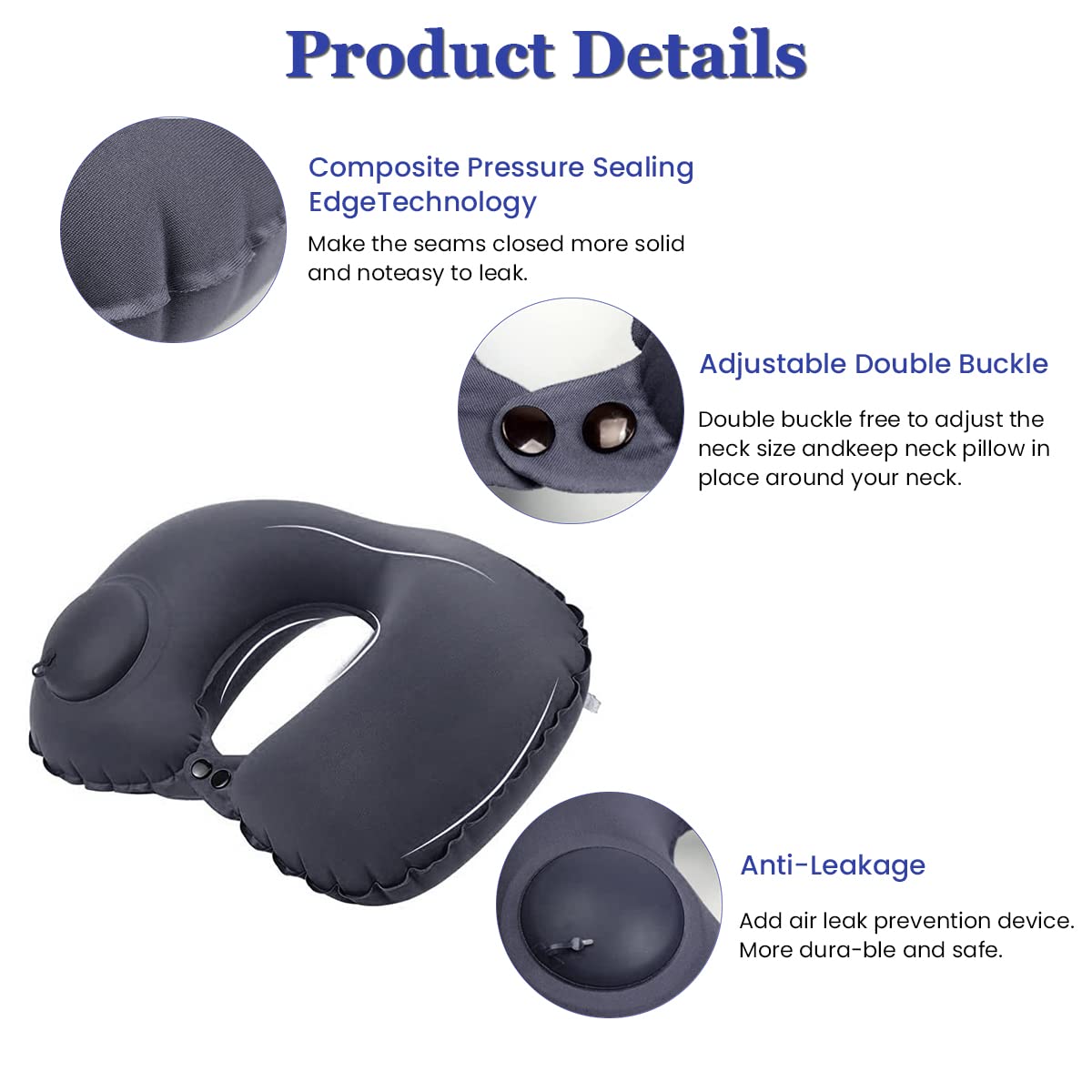 HANNEA Inflatable Travel Pillow for Neck Support with Built In Hand Pump and Soft Flocking Fabric