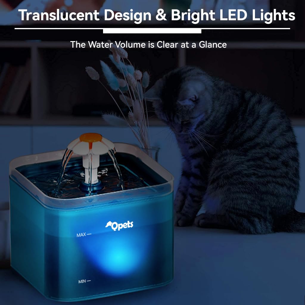 Qpets Cat Water Fountain for Cats and Small Dogs with 2.2L Capacity and Ultra Silent Pump | Cute Floral LED Dispenser in Green
