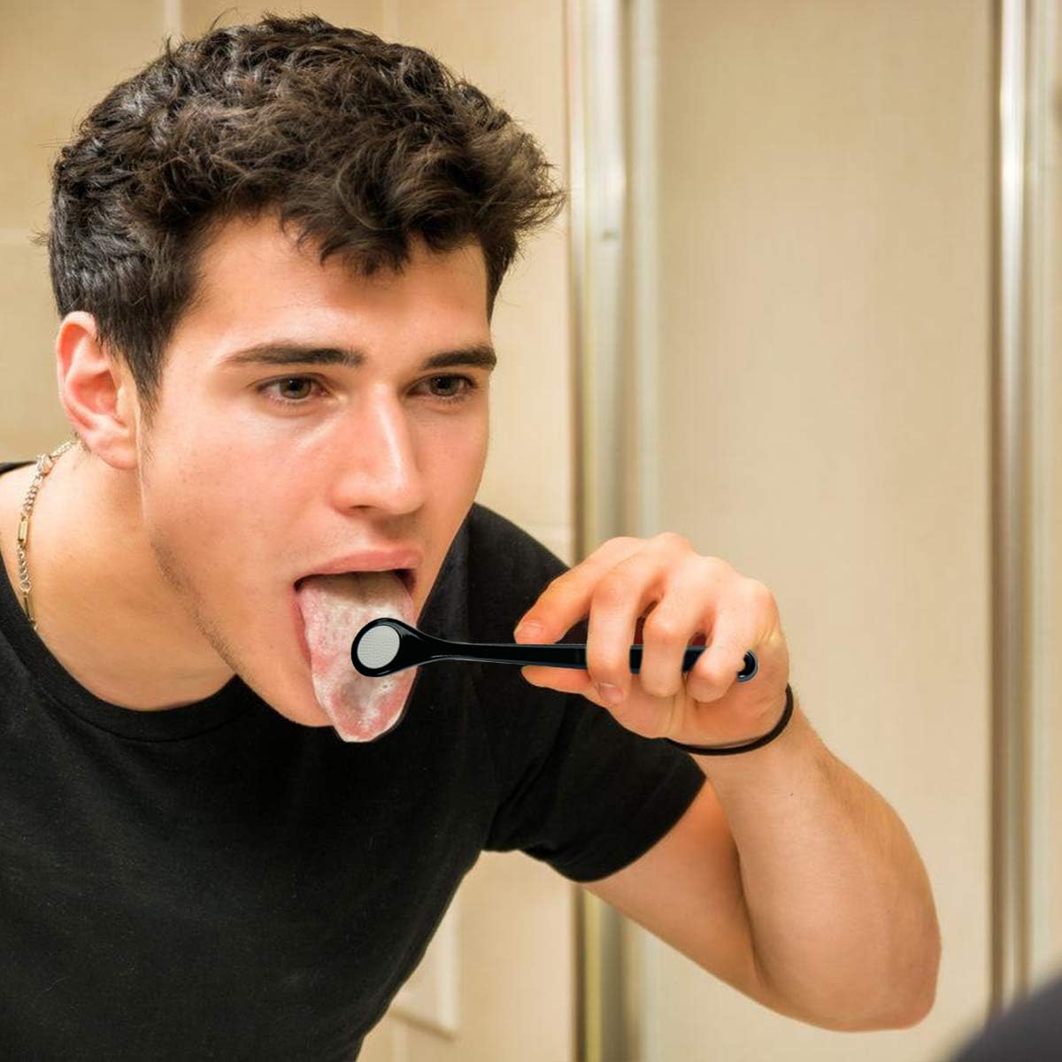 MAYCREATE Tongue Cleaner for Adults 4PCS featuring Fan Shaped Double Sided Design with Soft Silicone | Helps Fight Bad Breath