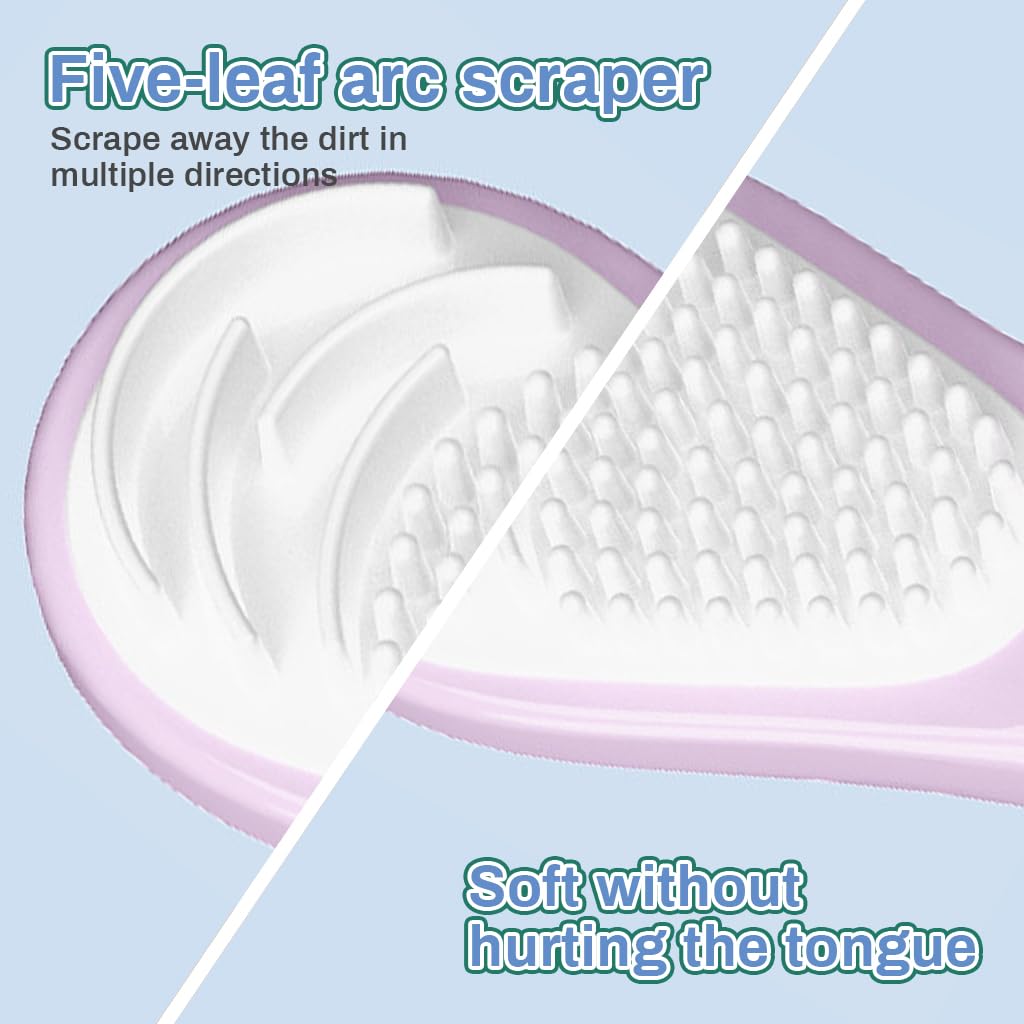 HANNEA Tongue Scraper for Oral Hygiene with Dual End Brush and Silicone Cleaner 5 Pack