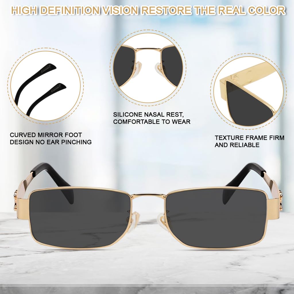 Proberos Sunglasses for Summer Travel with Small Square Tinted Lenses and Metal Frame | Black