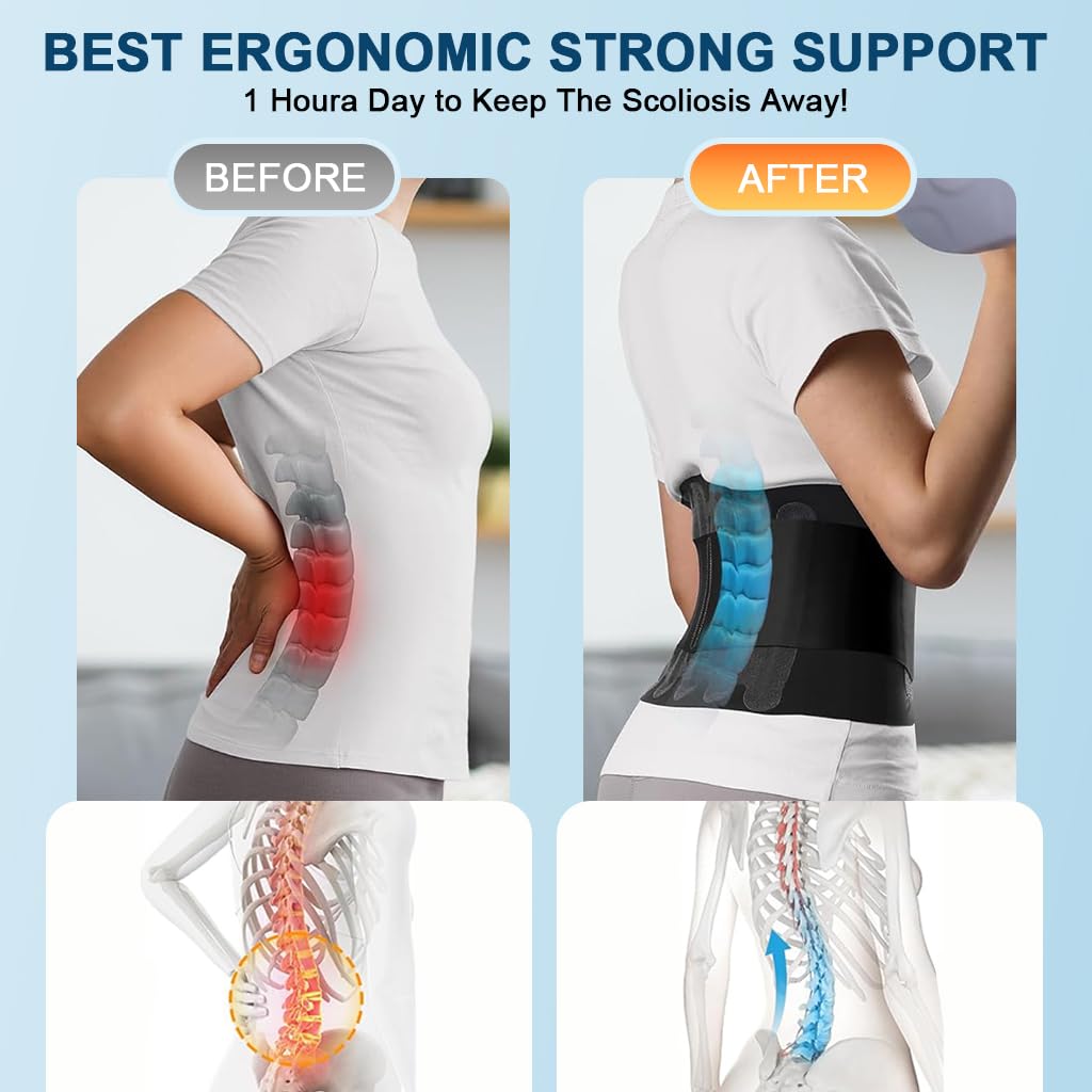 HANNEA Lumbar Support Belt for Back Pain Relief with 6 Metal Flexible Brace Bars | Breathable Mesh for Gym and Posture Correction