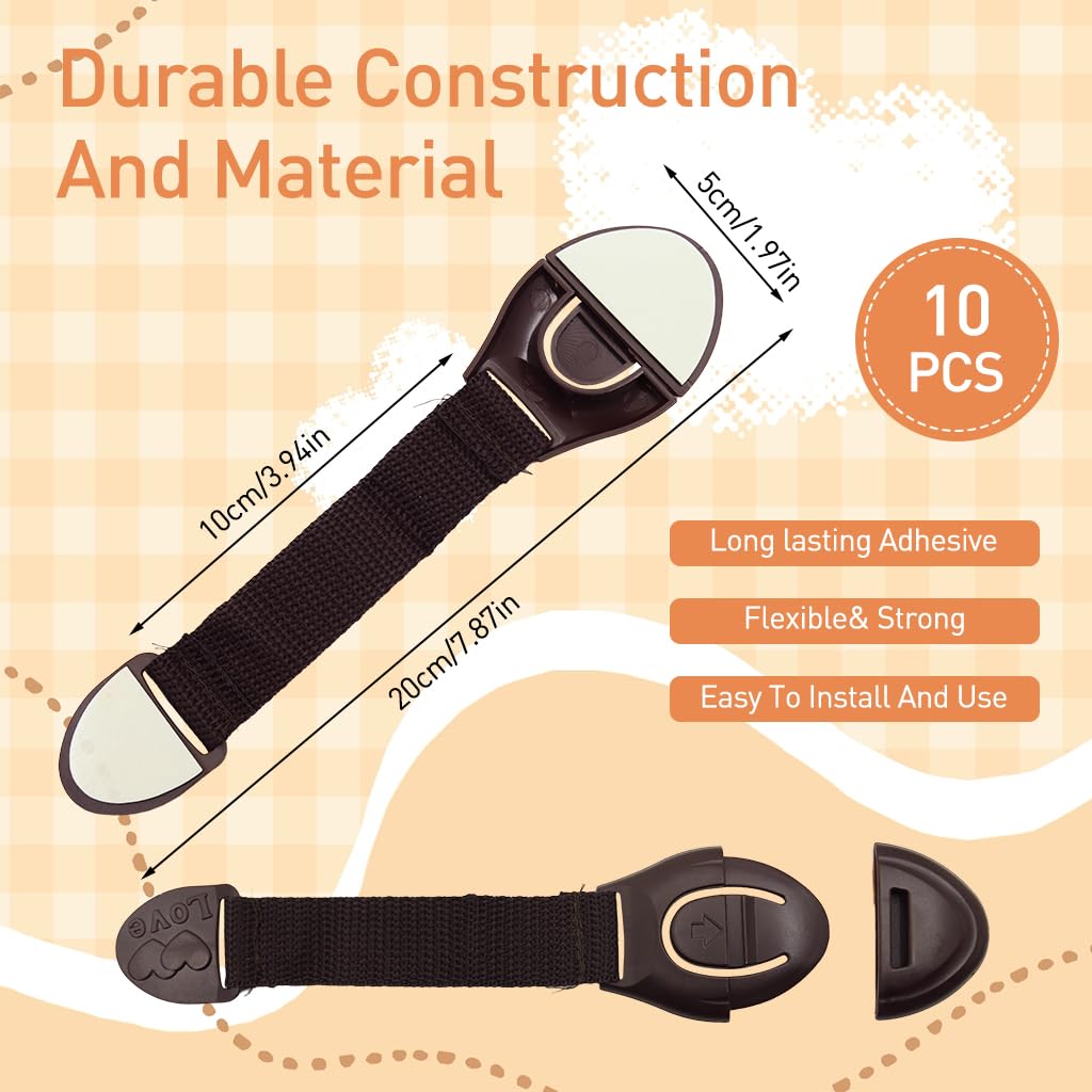 ZIBUYU Safety Lock for Cabinets and Drawers featuring 7.8 in Press to Open Design | 10pcs ABS Child Proof Strap Set