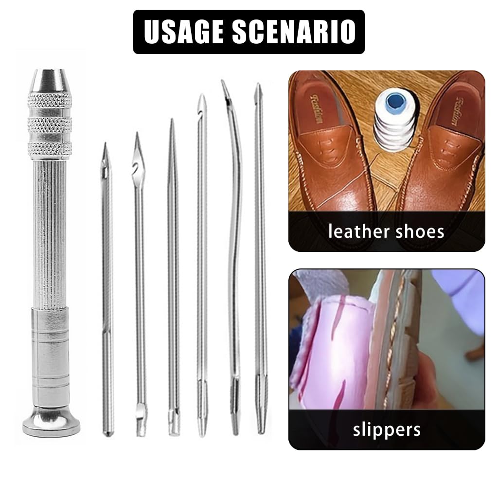 HASTHIP® 7Pcs Needle Awl, Leather Sewing Awl Needle Set Shoes Repair Tool Kits Sewing Awl Tools for Shoe Repairing, DIY Handmade