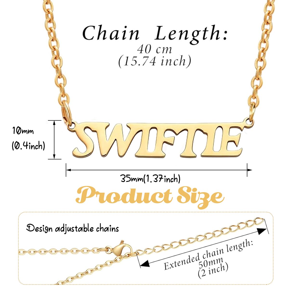 Venzina Taylor Necklace for Women featuring Swift Pendant in Gold Plated Stainless Steel | Gift for Fans