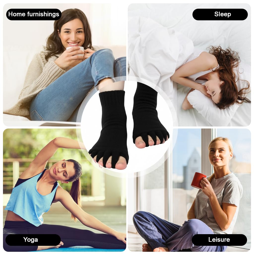 Zibuyu Toe Separator Socks for Yoga and Bunion Relief with Ergonomic Toe Dividers | Breathable Cotton for Men and Women
