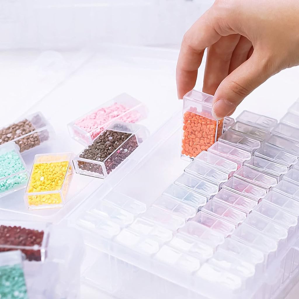 ZIBUYU Diamond Painting Storage Box 64 Slots with 64 Labels Individual Beads for DIY Art Craft Jewelry Beads Organizer Accessories Jewelry, Rhinestones