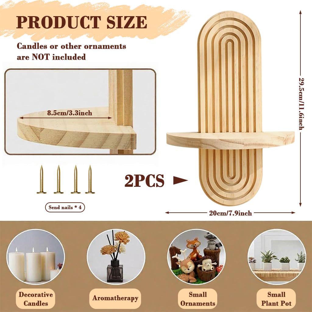 HASTHIP Wall Hanging Candle Shelf for Rustic Décor with Oblong Design and Wooden Grain | Pack of 2 7.79x11.8 in